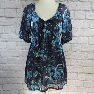 Hale Bob blue, aqua, & teal velvet burnout tunic
